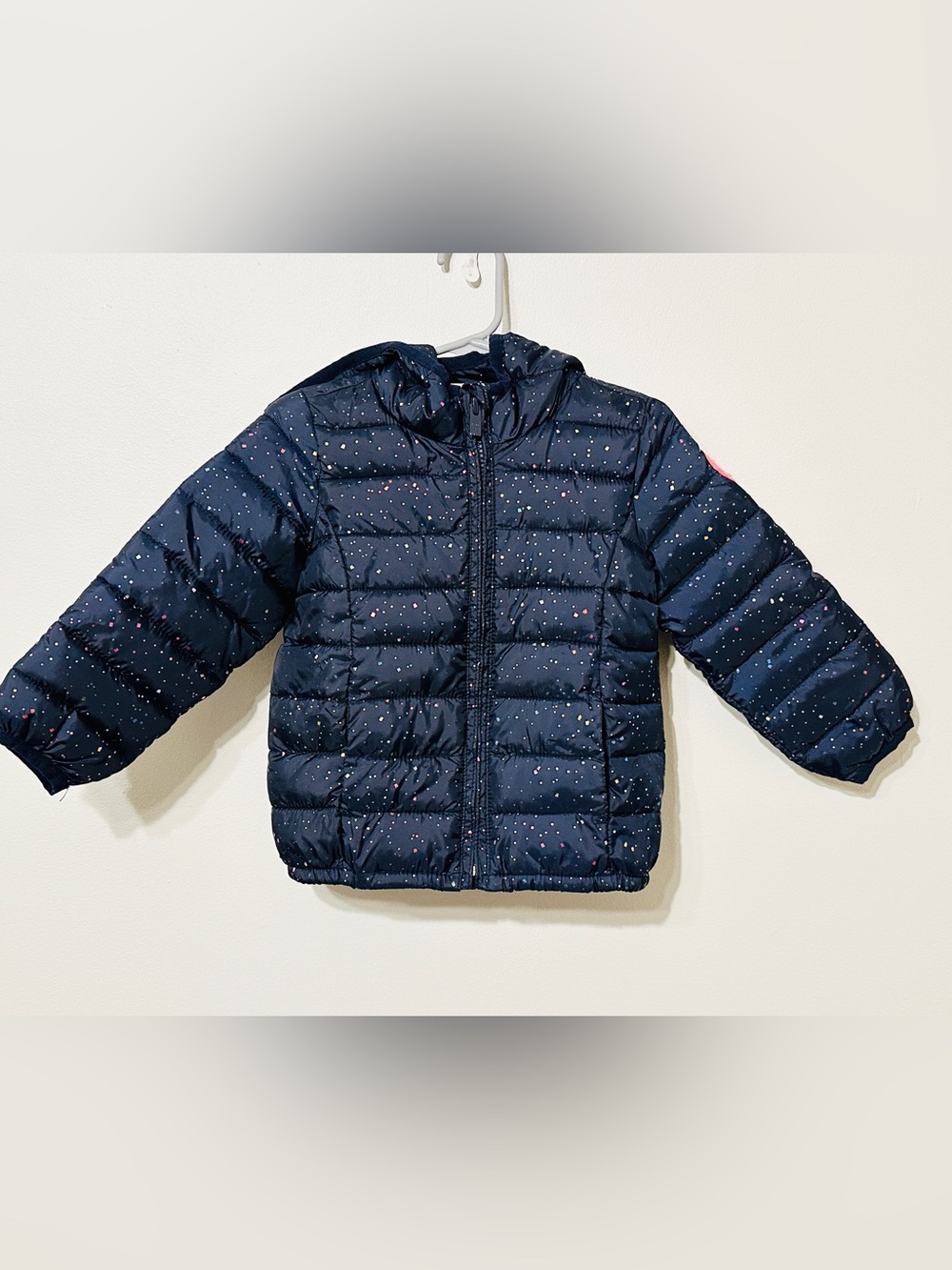 GAP Girls Navy Puffer Jacket with Multicolor Dot Print. Size 2T